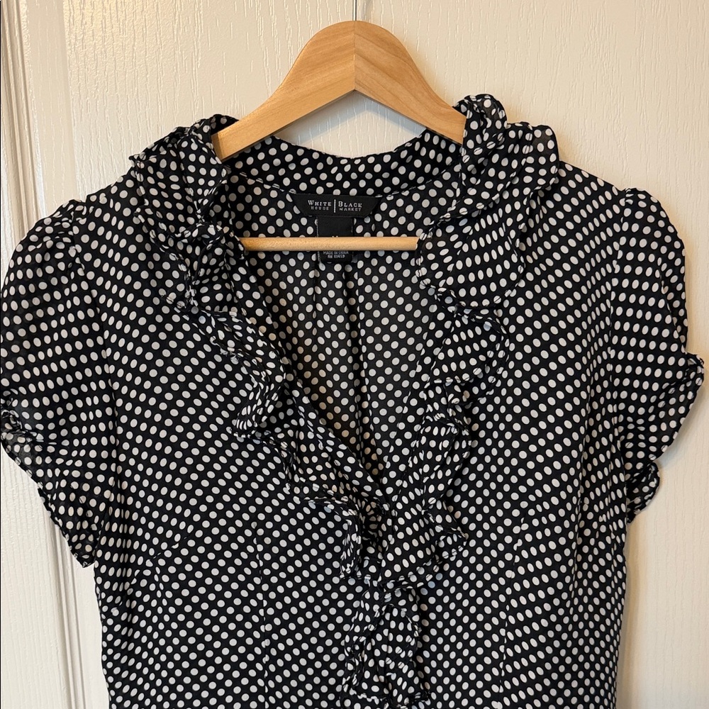 White House black market Polka Dot Ruffle Top